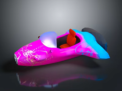 Vibrant Pink and Blue Concept Car with Transparent Canopy Orange Seat and White Patterns 3d model