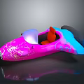 Vibrant Pink and Blue Concept Car with Transparent Canopy Orange Seat and White Patterns
