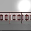 Red Metal Railing With Vertical Bars And Horizontal Top Rail Design Structure