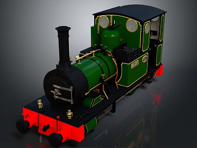 Vintage Green Steam Train Model With Black Chimney Red Base Headlights And Golden Details 3d model
