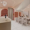 Modern Beauty Hair Salon Interior Design With Styling Chairs Reception Desk And Decorative Wall