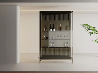 Modern Decorative Display Cabinet With Glass Doors And Metal Frame For Wine Storage 3d model
