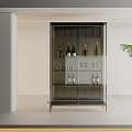 Modern Decorative Display Cabinet With Glass Doors And Metal Frame For Wine Storage