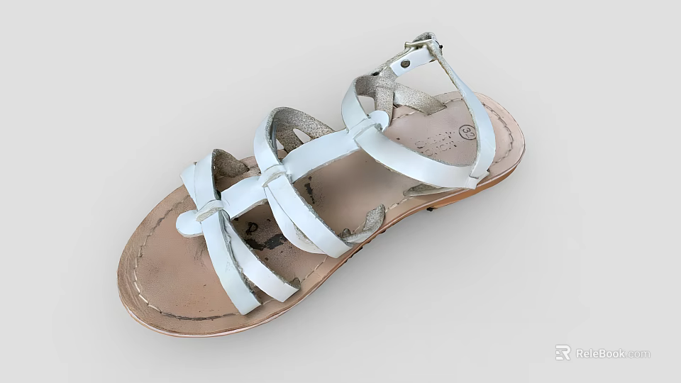 White Casual Sandals With Criss Cross Straps And Brown Leather Sole 3d model 