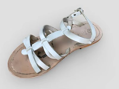 White Casual Sandals With Criss Cross Straps And Brown Leather Sole 3d model