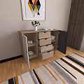 Modern Minimalist Sideboard with Geometric Art Print Vase and Books in Living Space