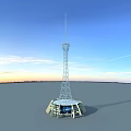 Steel Tower Structure With Open Plaza And Blue Sky Background At Sunset