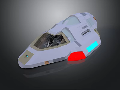 Futuristic White Spaceship 3D Model With Transparent Cockpit Blue Red Accents 3d model