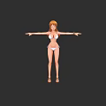 Woman in White Bikini with Orange Hair and Arms Outstretched