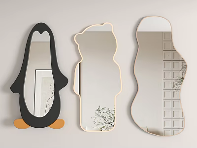 Decorative Wall Mirrors With Penguin Bear And Curved Unique Shapes Design 3d model