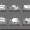 Various Shaped Modern Bathroom Sinks On Marble Wall Mounted Shelves 3d model