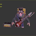 Colorful Locomotive Hat Character Playing Red Electric Bass with Black Rock Amplifier