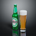 Heineken Green Beer Bottle With Glass Of Golden Foamy Beer On Black Surface