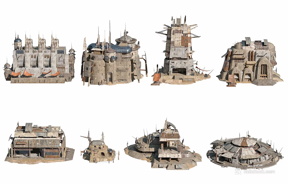 Fantasy Castle Models In Medieval Style With Various Designs Ancient Stone Texture And Intricate Structures 3d model 