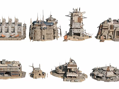 Fantasy Castle Models In Medieval Style With Various Designs Ancient Stone Texture And Intricate Structures 3d model