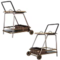 Stylish Modern Serving Cart With Metal Frame Two Tier Design Glass Shelf And Wheels