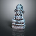 Exquisite Seated Stone Ganesh Statue With Ornate Headdress Intricate Carving And Lotus Base