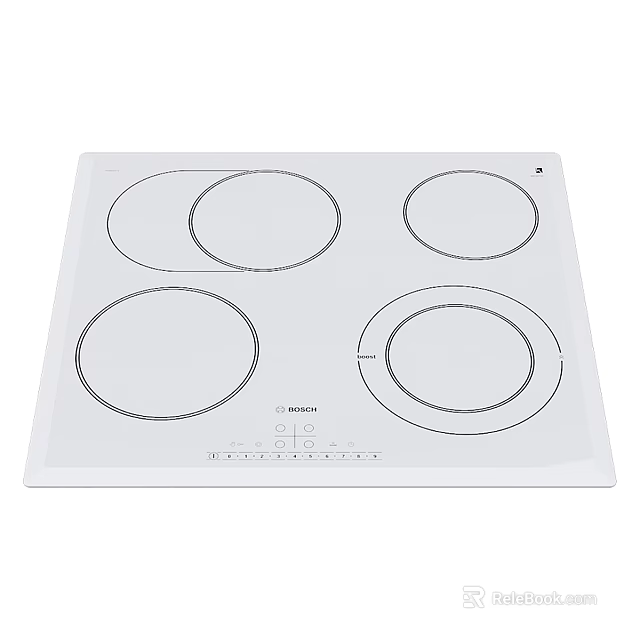 White Induction Cooktop with Four Circular Heating Zones and Control Buttons 3d model 