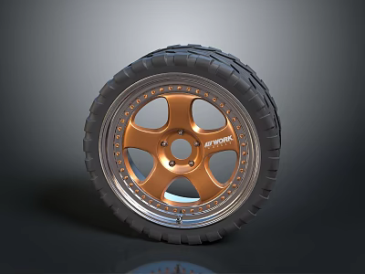 Car Parts Copper Colored Wheel Rim With Black Sport Tire Design 3d model