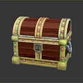 Vintage Wooden Treasure Chest With Red Body Golden Rivets And Lock