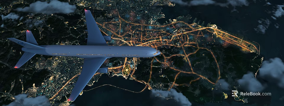 Aerial Urban Planning Night View Cityscape With Road Network And Lighting Elements 3d model 