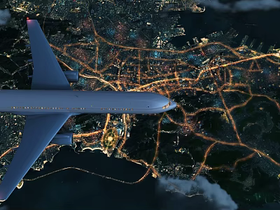 Aerial Urban Planning Night View Cityscape With Road Network And Lighting Elements 3d model