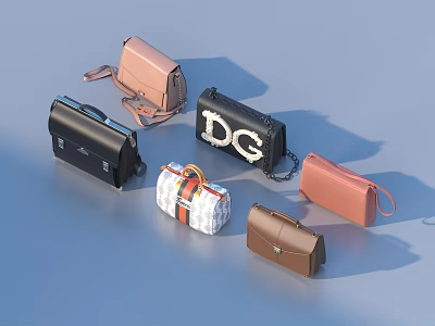 Stylish Shoulder and Clutch Bags in Various Colors and Fashionable Designs 3d model
