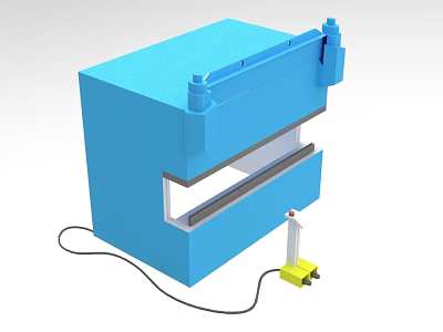 Blue Industrial Hydraulic Press Machine With Steel Frame Control Unit And Connected Cable 3d model
