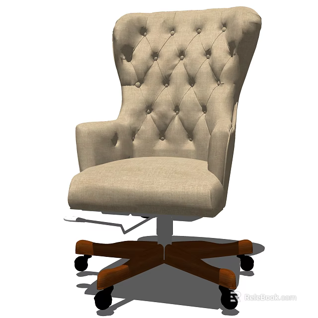 High Back Tufted Office Chair With Linen Upholstery And Wooden Caster Base 3d model 