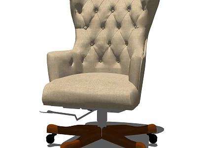 High Back Tufted Office Chair With Linen Upholstery And Wooden Caster Base 3d model