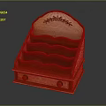 Wooden Multi Tiered Storage Rack With Carved Top Wavy Shelves And Drawer