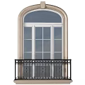 Arched Bay Window Interior Design With Decorative Metal Railing And Glass Panels