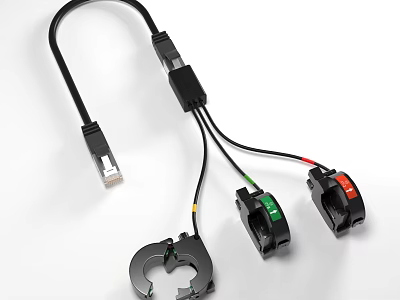 Industrial Equipment Cable with RJ45 Connector and Color Coded Clamp On Sensors for Industrial Monitoring 3d model