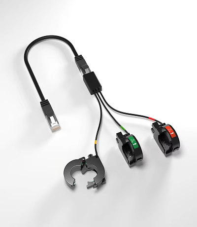 Industrial Equipment Cable with RJ45 Connector and Color Coded Clamp On Sensors for Industrial Monitoring 3d model