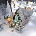 Live Stream Of Snowy Winter Scene With Wooden Cabin Christmas Tree Bonfire And Figures