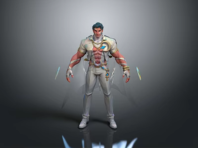Man With Muscular Build In White Outfit And Glowing Elements 3d model