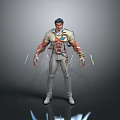 Man With Muscular Build In White Outfit And Glowing Elements