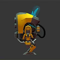 Yellow and Blue Mechanical Robot Character With Blue Light And Mechanical Legs