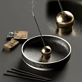 Decorative Accessory Set with Aromatic Bottle Incense Sticks Tray Golden Ball and Lighter