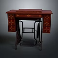 Vintage Sewing Machine Table With Red Wooden Top Decorative Drawers And Metal Pedal Frame
