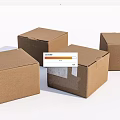 Set of Four Brown Cardboard Boxes with Tape on White Background