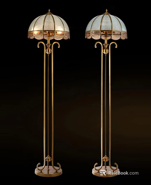 Elegant Gold Floor Lamps With Stylish Shades And Tall Metal Stands 3d model 