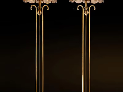 Elegant Gold Floor Lamps With Stylish Shades And Tall Metal Stands 3d model