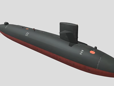 Military Submarine With Black Hull Red Bottom Conning Tower And Surface Markings 3d model