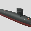 Military Submarine With Black Hull Red Bottom Conning Tower And Surface Markings