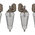 Vintage Wall Lamps With Metal Brackets And Diamond Pattern Glass Shades