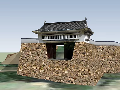 Ancient Architecture Featuring Stone Walls Traditional Roof And Wooden Gateway Structure 3d model