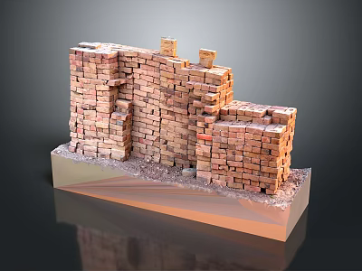 Detailed Ancient Brick Ruin Model Featuring Stacked Bricks On Display Base 3d model