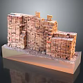 Detailed Ancient Brick Ruin Model Featuring Stacked Bricks On Display Base