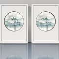 Modern Hinged Door With Circular Landscape Painting And White Frame Design